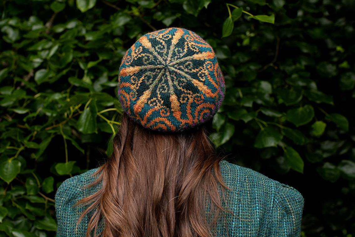 Firebirds Hat Set patterncard kit design by Jade Starmore in Hebridean 2 Ply yarn