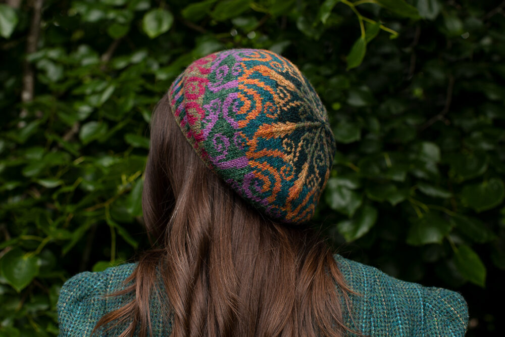 Firebirds Hat Set patterncard kit design by Jade Starmore in Hebridean 2 Ply yarn