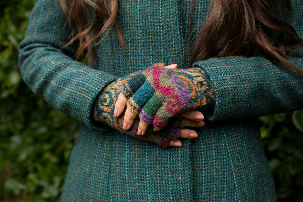 Firebirds Hat Set patterncard kit design by Jade Starmore in Hebridean 2 Ply yarn