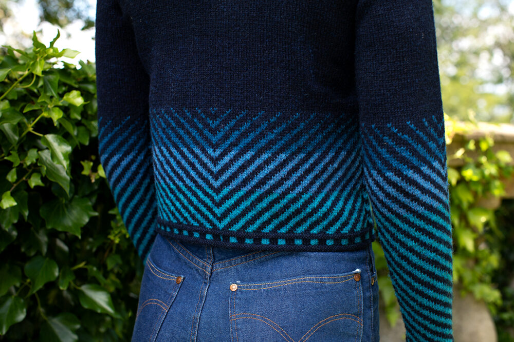 Traigh Cardigan patterncard kit design by Jade Starmore in Hebridean 2 Ply yarn