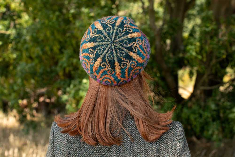 Firebirds Hat Set patterncard kit design by Jade Starmore in Hebridean 2 Ply yarn