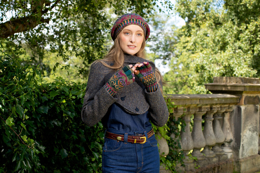 Firebirds Hat Set patterncard kit design by Jade Starmore in Hebridean 2 Ply yarn