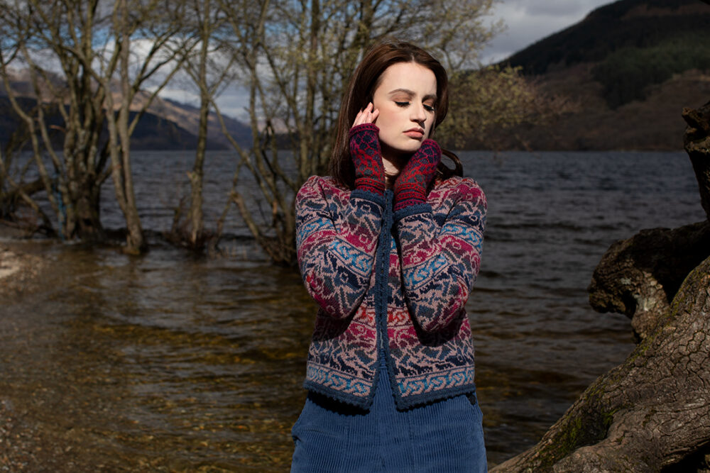 Erin Cardigan patterncard kit design by Alice Starmore in Hebridean 2 Ply yarn