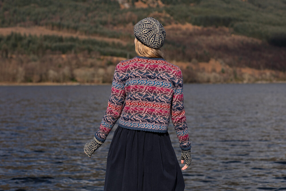 Erin Cardigan and Briodag Hat Set patterncard kits by Alice Starmore in Hebridean 2 Ply yarn