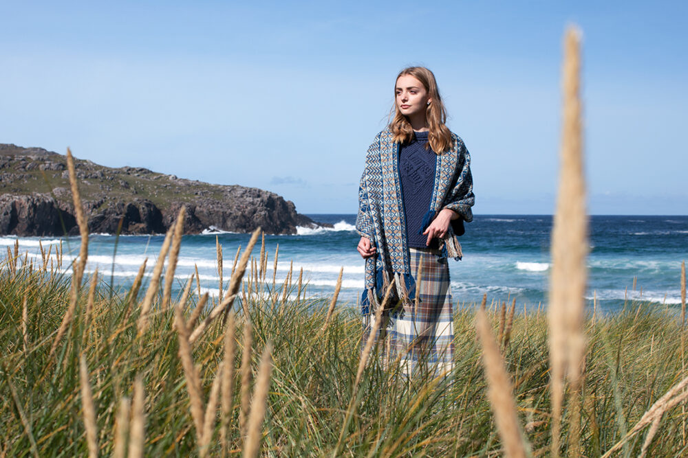 Ripple Wrap by Alice Starmore in Hebridean 2 Ply yarn