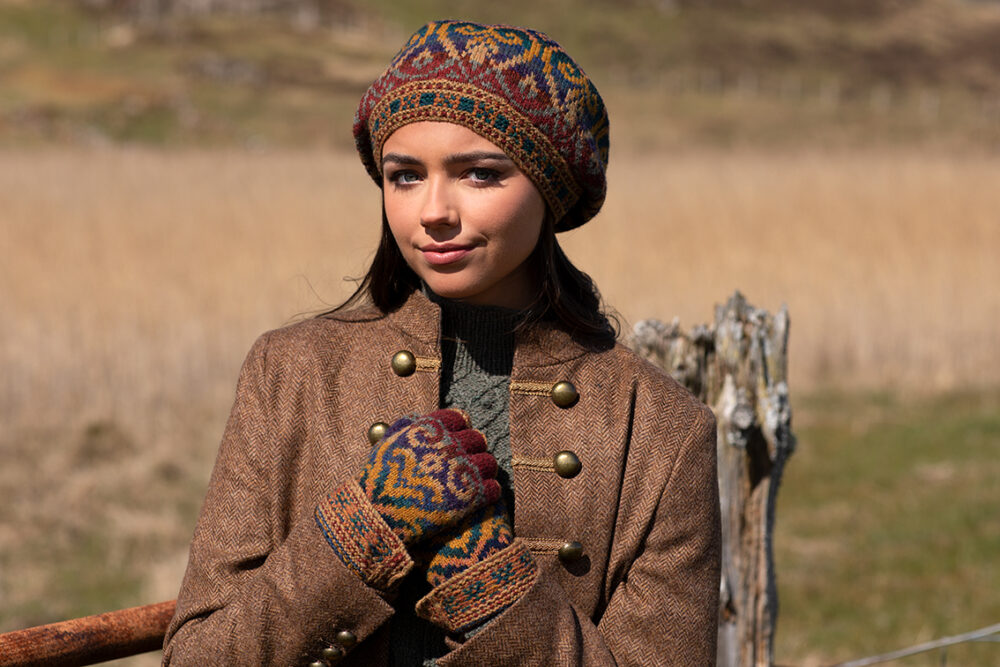 Henry VIII Hat Set patterncard kit design by Alice Starmore in Hebridean 2 Ply yarn