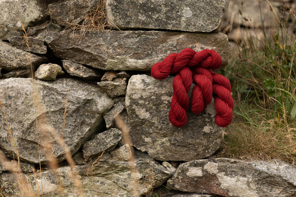 Alice Starmore 2 Ply Hebridean hand knitting yarn in Red Rattle