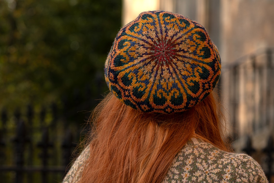 Henry VIII Hat Set and Polaris Cardigan patterncard kit designs by Alice Starmore in Hebridean 2 Ply yarn