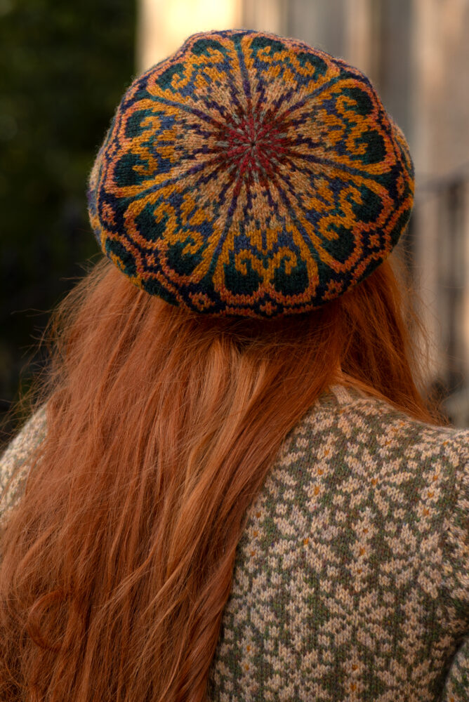 Henry VIII Hat Set and Polaris Cardigan patterncard kit designs by Alice Starmore in Hebridean 2 Ply yarn