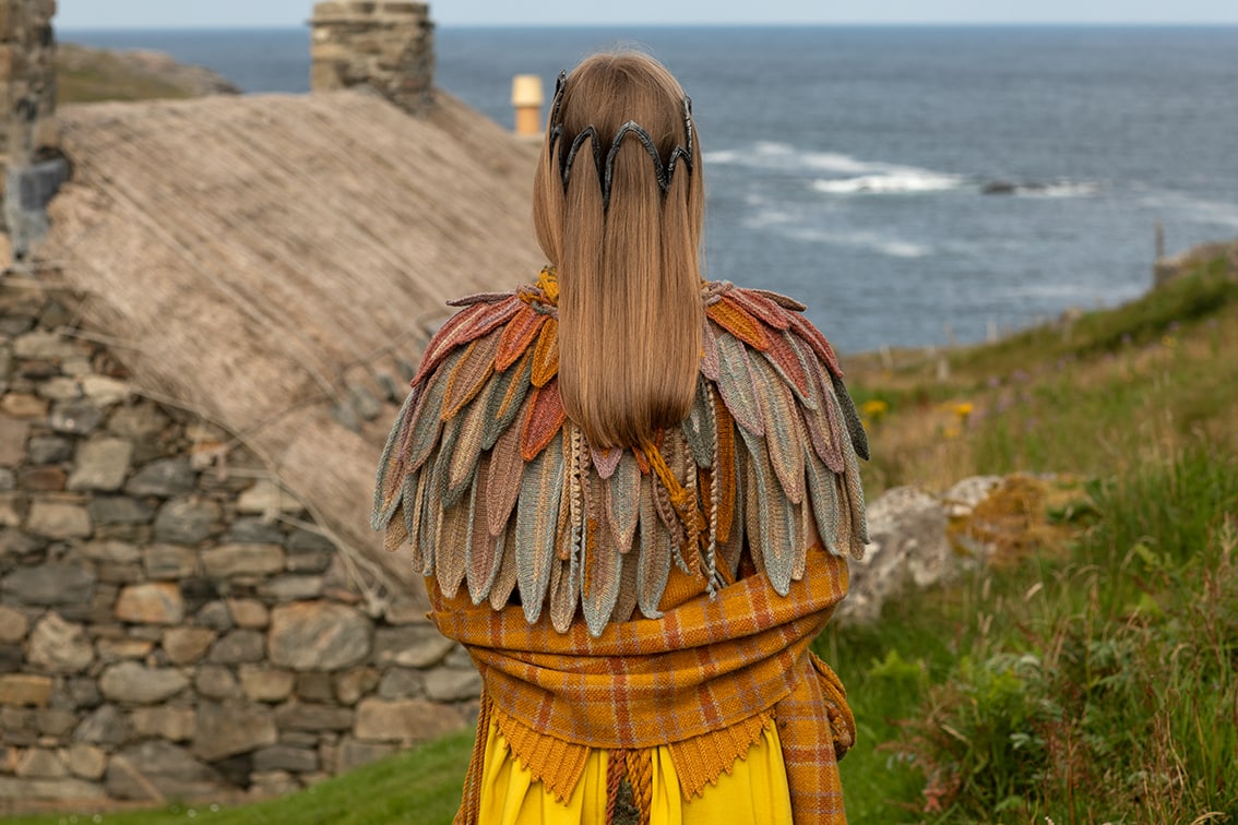 The Raven Capelet patterncard kit design by Alice Starmore from the House of Feathers collection.