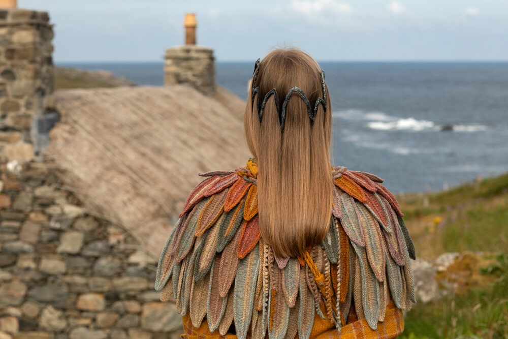The Raven Capelet patterncard kit design by Alice Starmore from the House of Feathers collection.