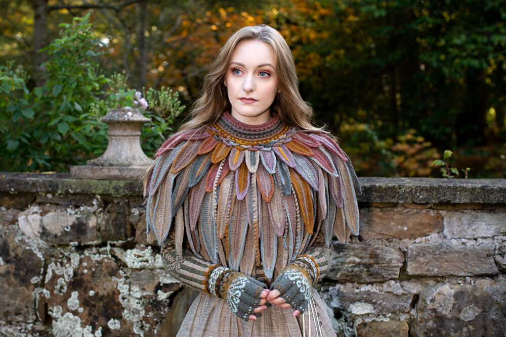 The Raven Capelet patterncard kit design by Alice Starmore from the House of Feathers collection.