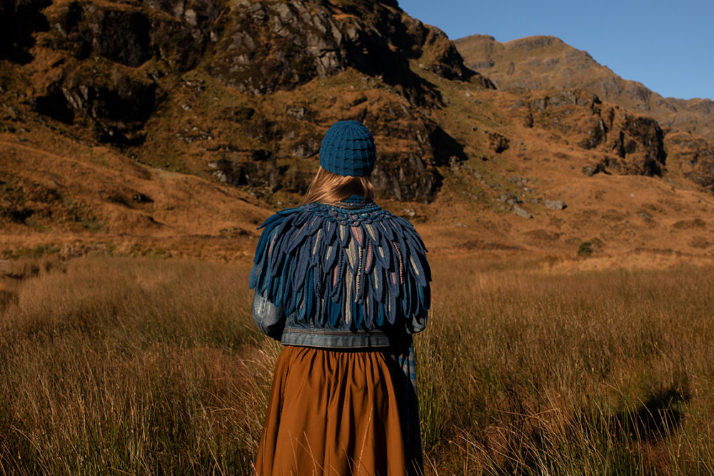 The Raven Capelet patterncard kit design by Alice Starmore from the House of Feathers collection.