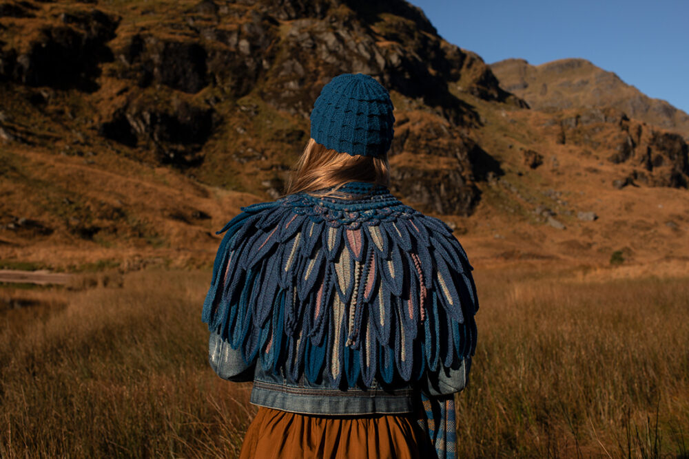 The Raven Capelet patterncard kit design by Alice Starmore from the House of Feathers collection.