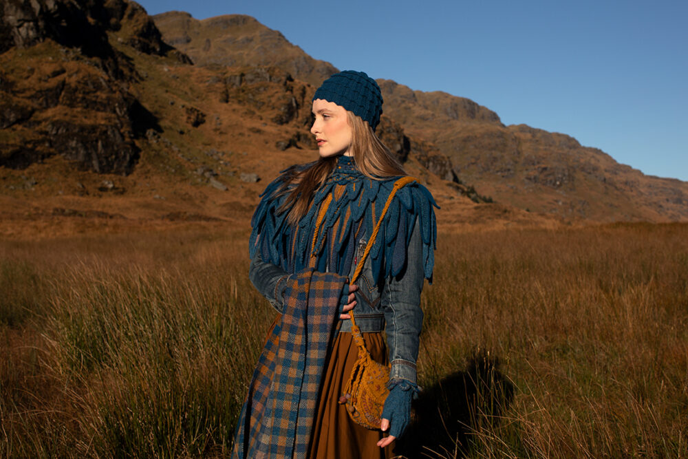The Raven Capelet patterncard kit design by Alice Starmore from the House of Feathers collection.