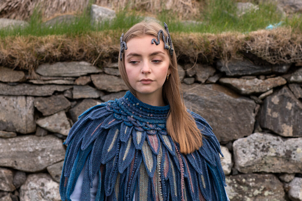 The Raven Capelet patterncard kit design by Alice Starmore from the House of Feathers collection.