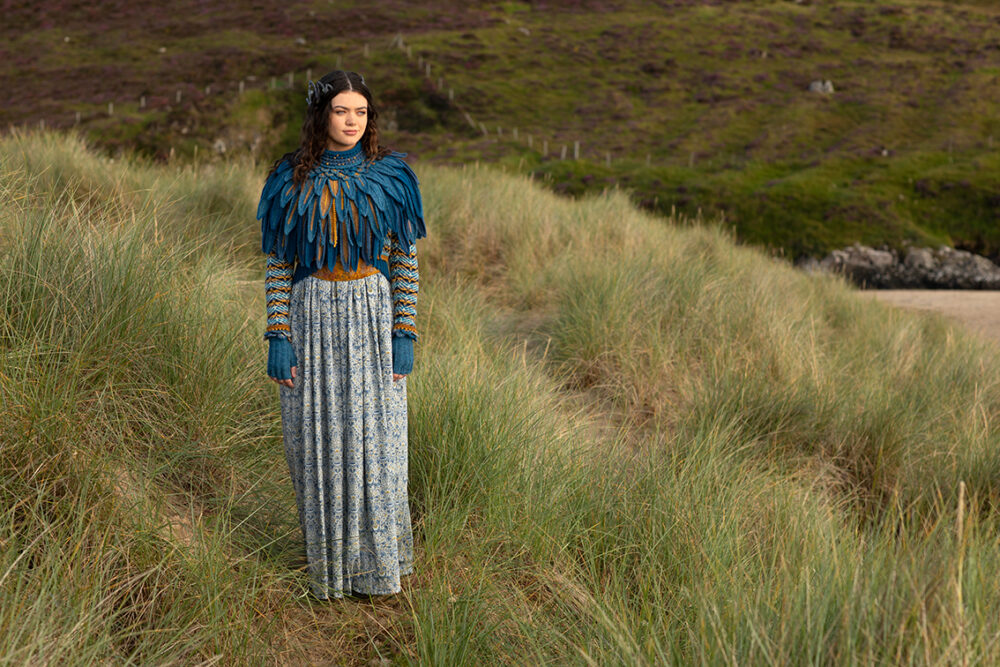 The Raven Capelet patterncard kit design by Alice Starmore from the House of Feathers collection.