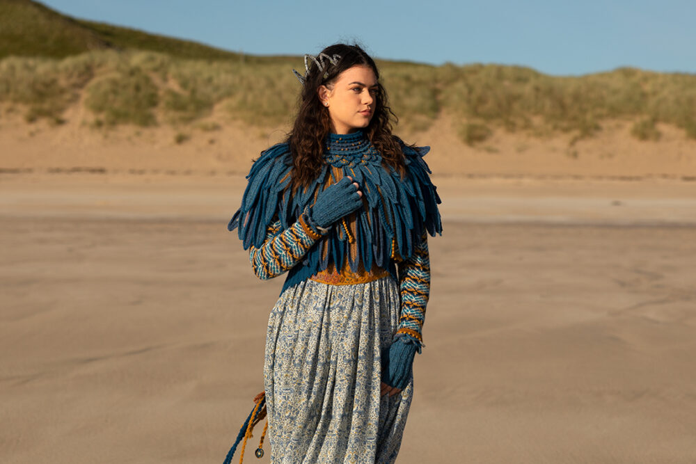 The Raven Capelet patterncard kit design by Alice Starmore from the House of Feathers collection.