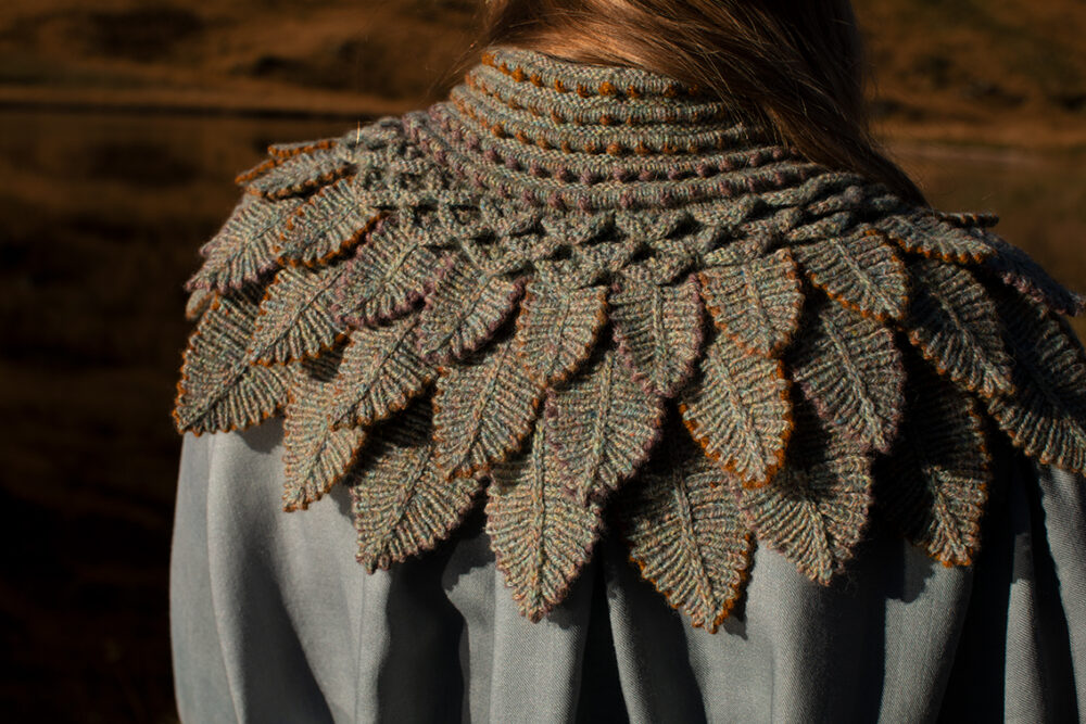 Eagle Collar, Ruabhal, Oiseabhal Wrap and Hirta patterncard kits, Linne Belt from Creative Course 3 by Alice Starmore in Hebridean 2 Ply