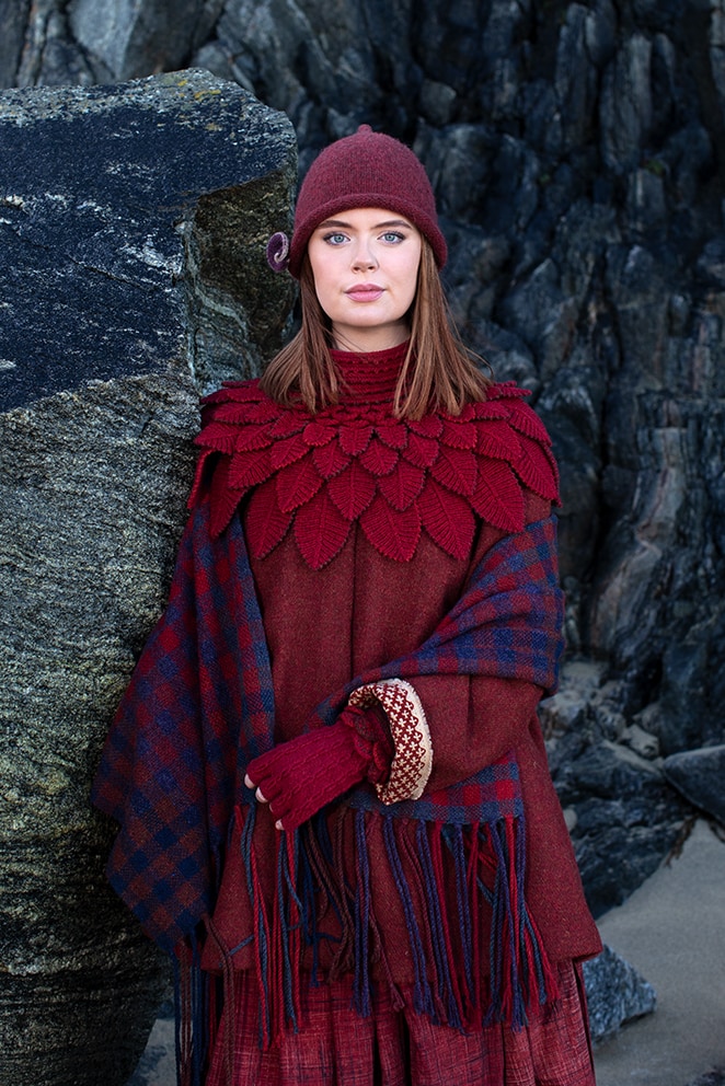 Eagle Collar, Ruabhal and Oiseabhal patterncard kit designs and Hat from Creative Course 1 by Alice Starmore in Hebridean 2 Ply