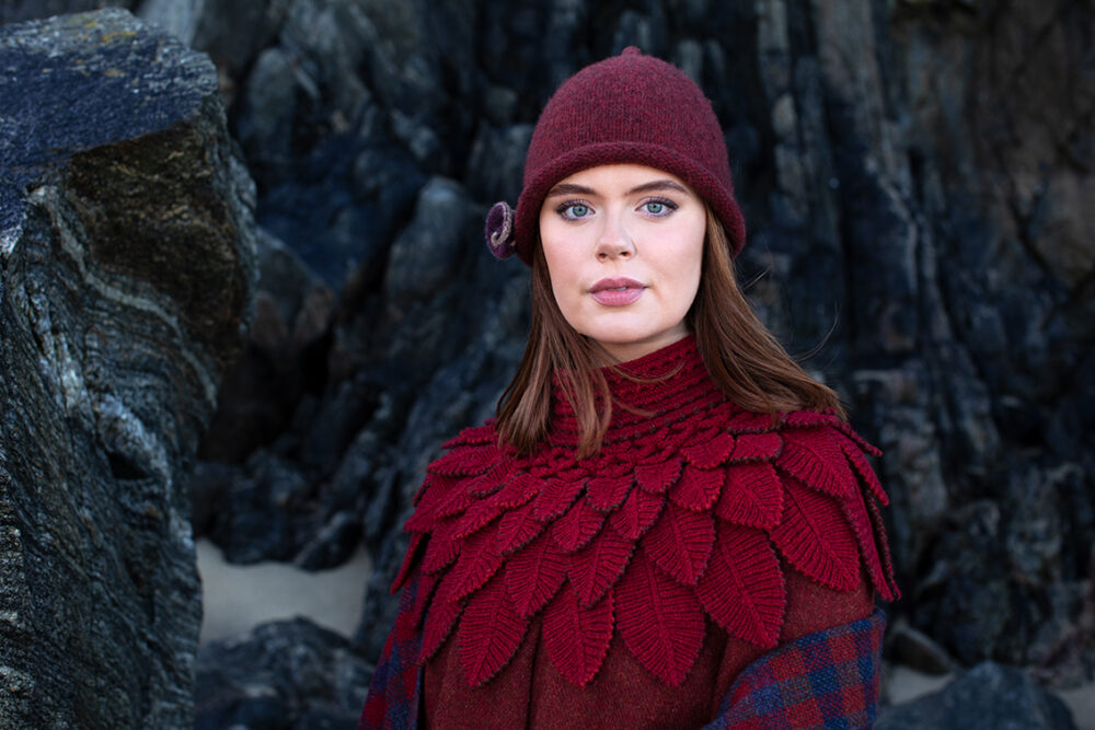 Eagle Collar, Ruabhal and Oiseabhal patterncard kit designs and Hat from Creative Course 1 by Alice Starmore in Hebridean 2 Ply