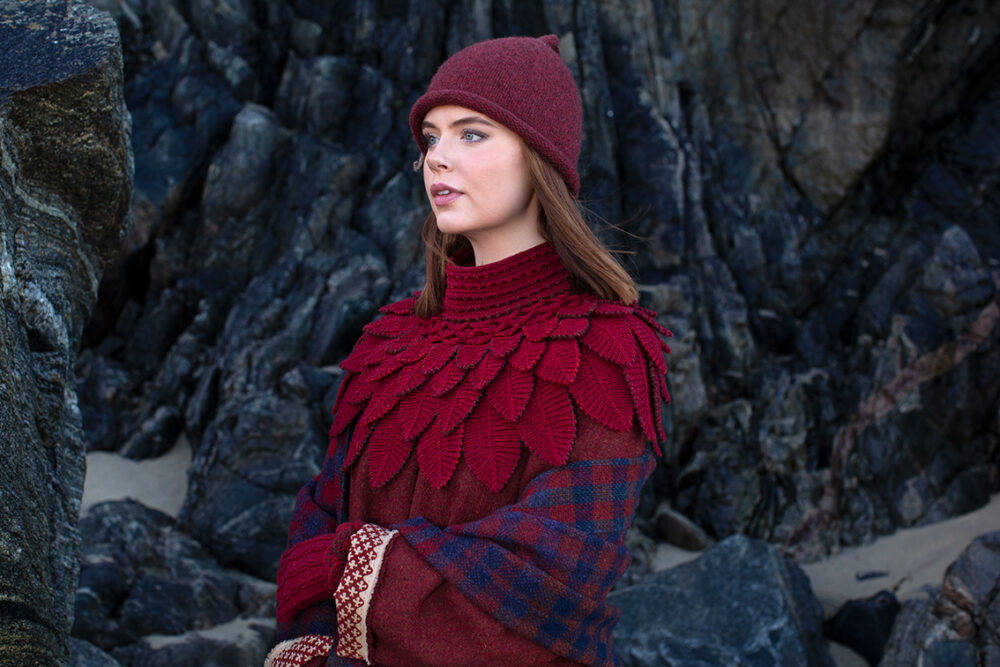 Eagle Collar, Ruabhal and Oiseabhal patterncard kit designs and Hat from Creative Course 1 by Alice Starmore in Hebridean 2 Ply