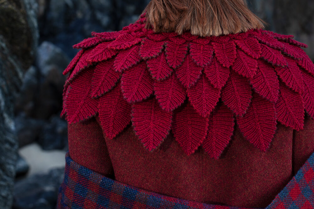 Eagle Collar, Ruabhal and Oiseabhal patterncard kit designs and Hat from Creative Course 1 by Alice Starmore in Hebridean 2 Ply