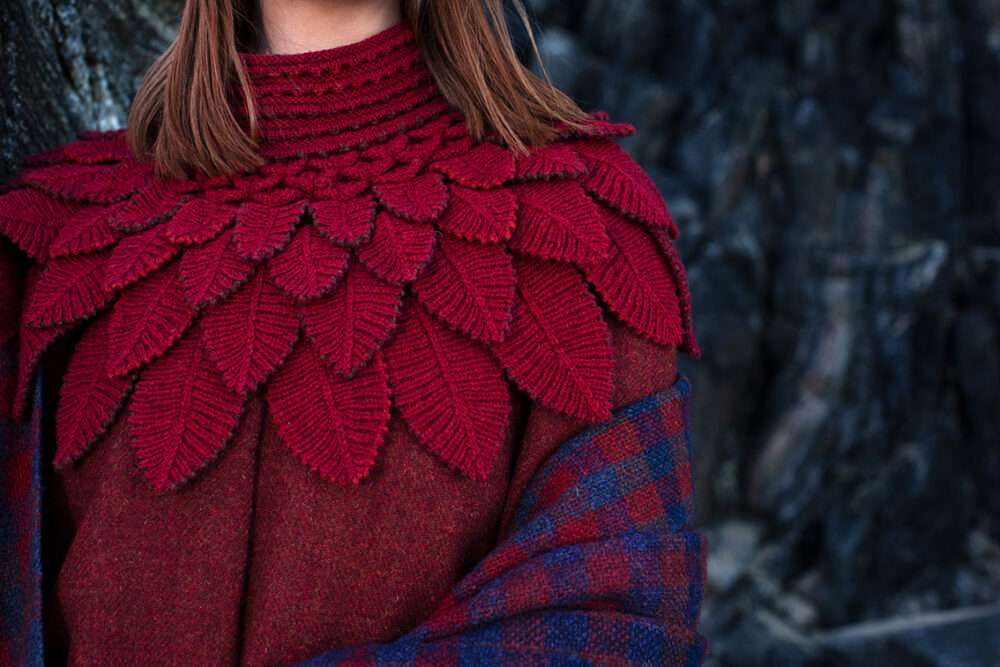 Eagle Collar, Ruabhal and Oiseabhal patterncard kit designs and Hat from Creative Course 1 by Alice Starmore in Hebridean 2 Ply