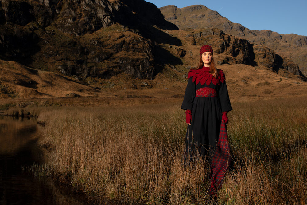 Eagle Collar, Ruabhal, Oiseabhal and Levenish patterncard kit designs and Linne Belt from Creative Course 3 by Alice Starmore in Hebridean 2 Ply