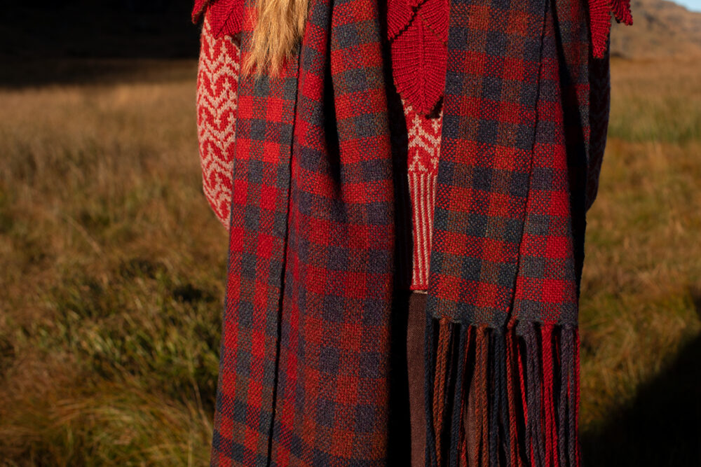 Eagle Collar, Ruabhal, Boreray, Oiseabhal and Levenish patterncard kit designs by Alice Starmore in Hebridean 2 Ply