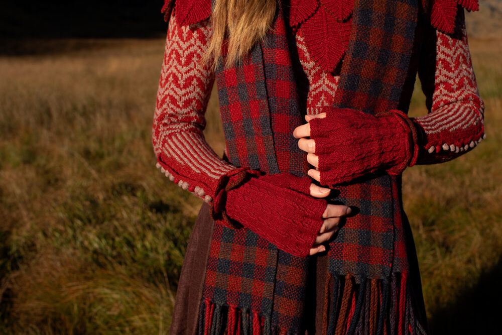 Eagle Collar, Ruabhal, Boreray, Oiseabhal and Levenish patterncard kit designs by Alice Starmore in Hebridean 2 Ply