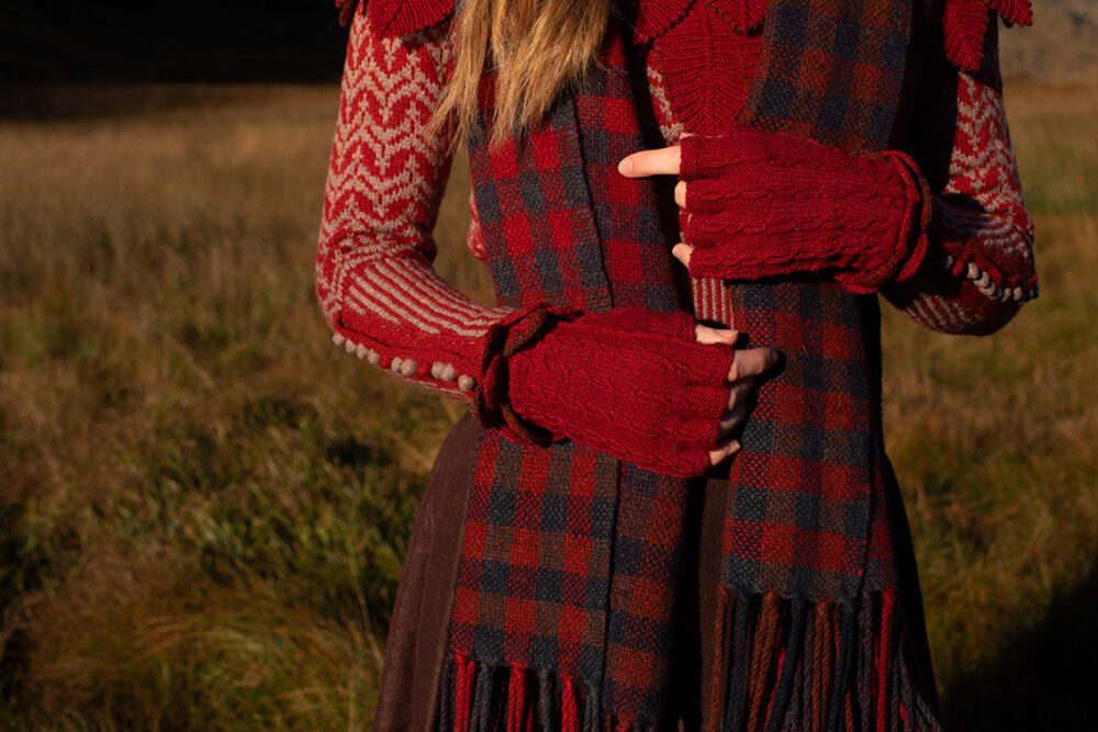 Eagle Collar, Ruabhal, Boreray, Oiseabhal and Levenish patterncard kit designs by Alice Starmore in Hebridean 2 Ply