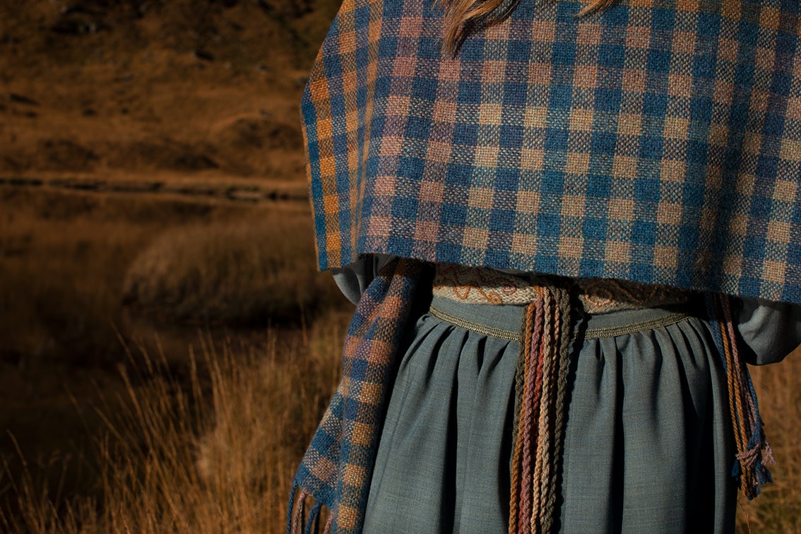 Hirta Hat Set and Oiseabhal Woven wrap patterncard kits and Belt from Creative Course 3 by Alice Starmore in Hebridean 2 Ply