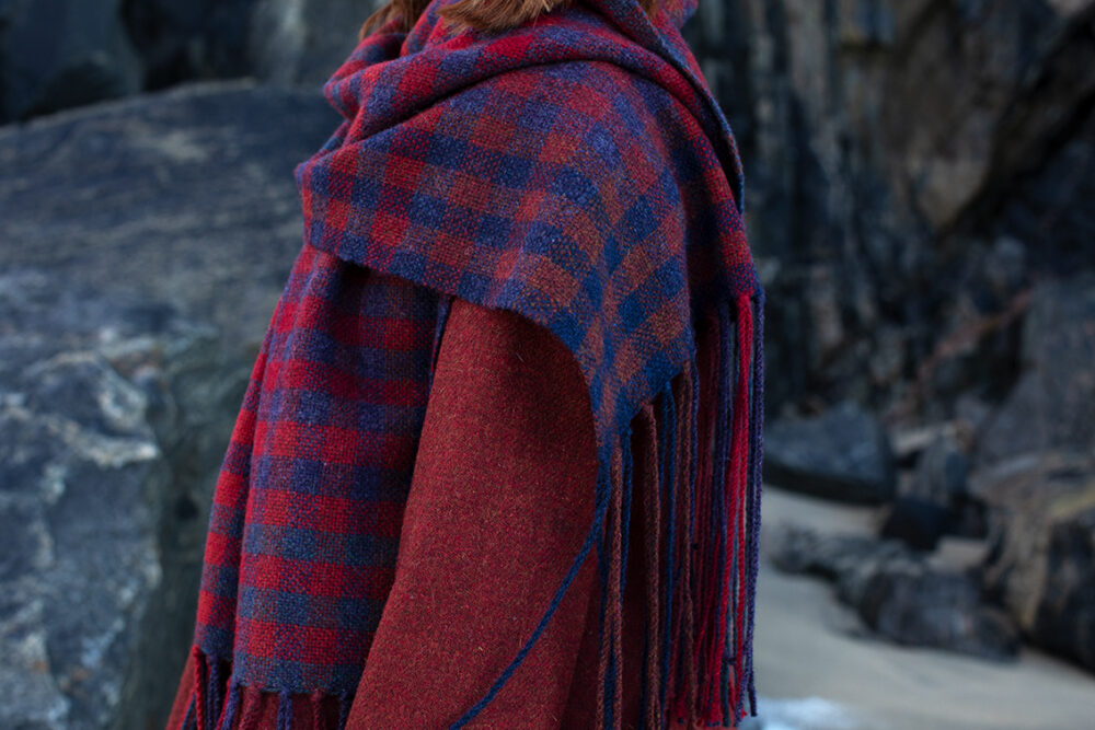 Oiseabhal wrap and Ruabhal gloves patterncard kit designs and Hat from Creative Course 1 by Alice Starmore in Hebridean 2 Ply