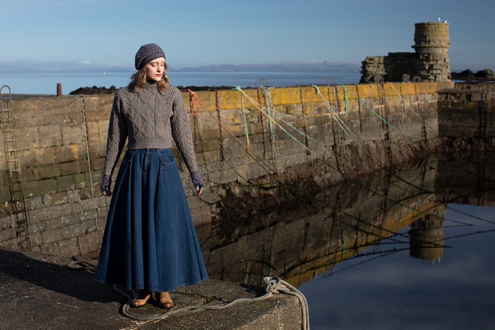 Inishmore and Hirta Hat Set hand knitwear patterncard kits in Alice Starmore Hebridean pure British wool hand knitting yarn