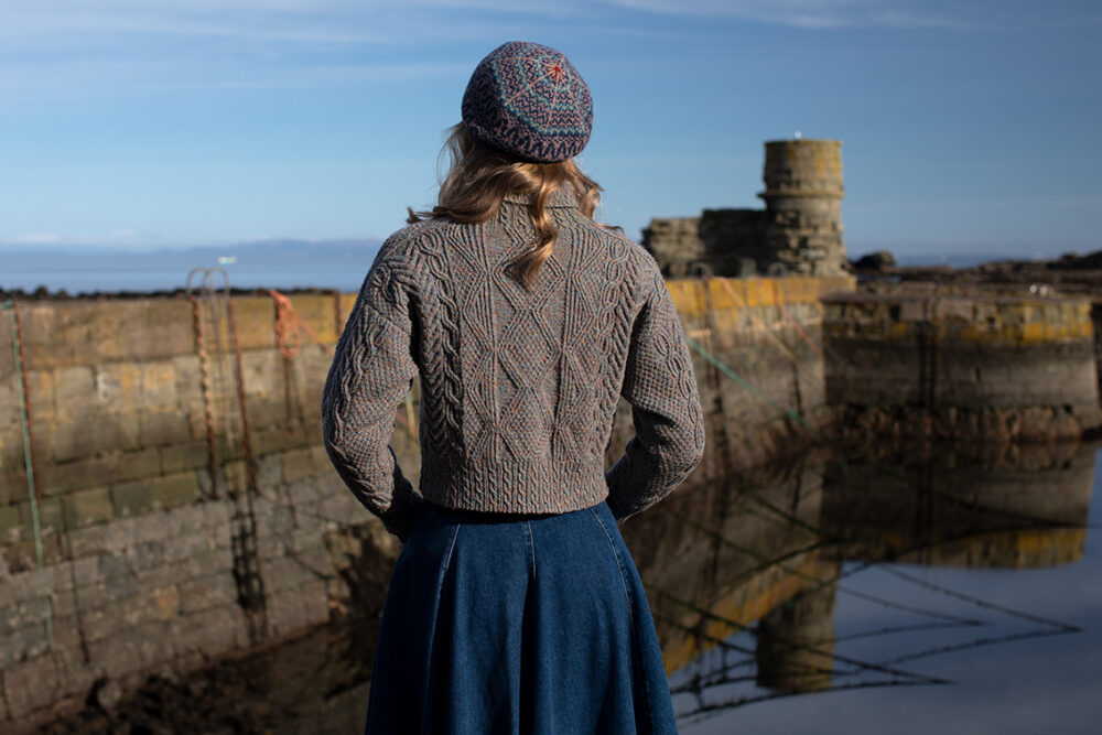 Inishmore and Hirta Hat Set hand knitwear patterncard kits in Alice Starmore Hebridean pure British wool hand knitting yarn