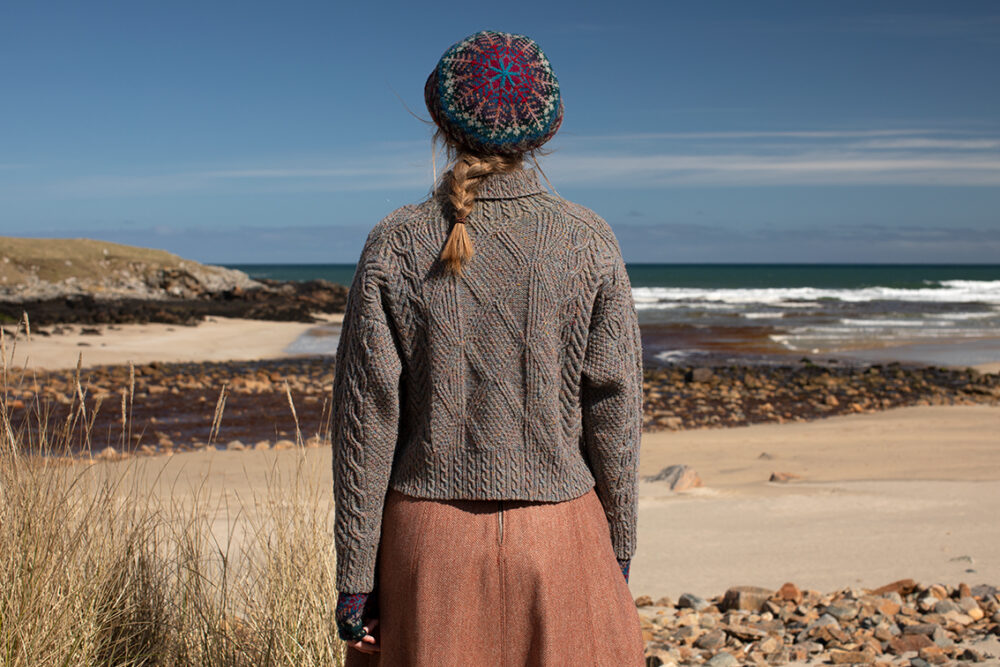 Inishmore and Marina Hat Set hand knitwear patterncard kits in Alice Starmore Hebridean pure British wool hand knitting yarn