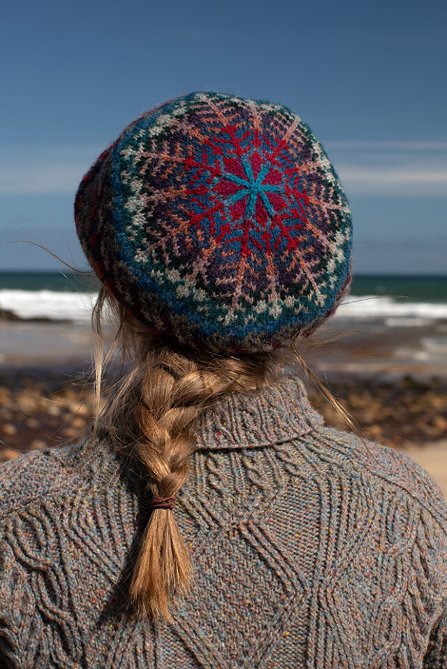 Inishmore and Marina Hat Set hand knitwear patterncard kits in Alice Starmore Hebridean pure British wool hand knitting yarn