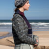 The Loch Lomond cardigan, St Agnes Eve Beret and Scarf and Ruabhal gloves hand knitwear patterncard kit designs by Alice Starmore made in Hebridean 2 Ply