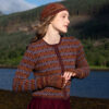 The Loch Lomond Cardigan by Jade Starmore and the Briodag Hat Set by Alice Starmore, hand knitwear design patterncard kits in Hebridean 2 Ply