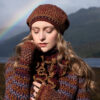 The Loch Lomond Cardigan by Jade Starmore and the Briodag Hat Set by Alice Starmore, hand knitwear design patterncard kits in Hebridean 2 Ply