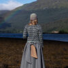 The Loch Lomond Cardigan by Jade Starmore and the Levenish Hat and Hirta Fingerless Gloves by Alice Starmore, hand knitwear design patterncard kits in Hebridean 2 Ply