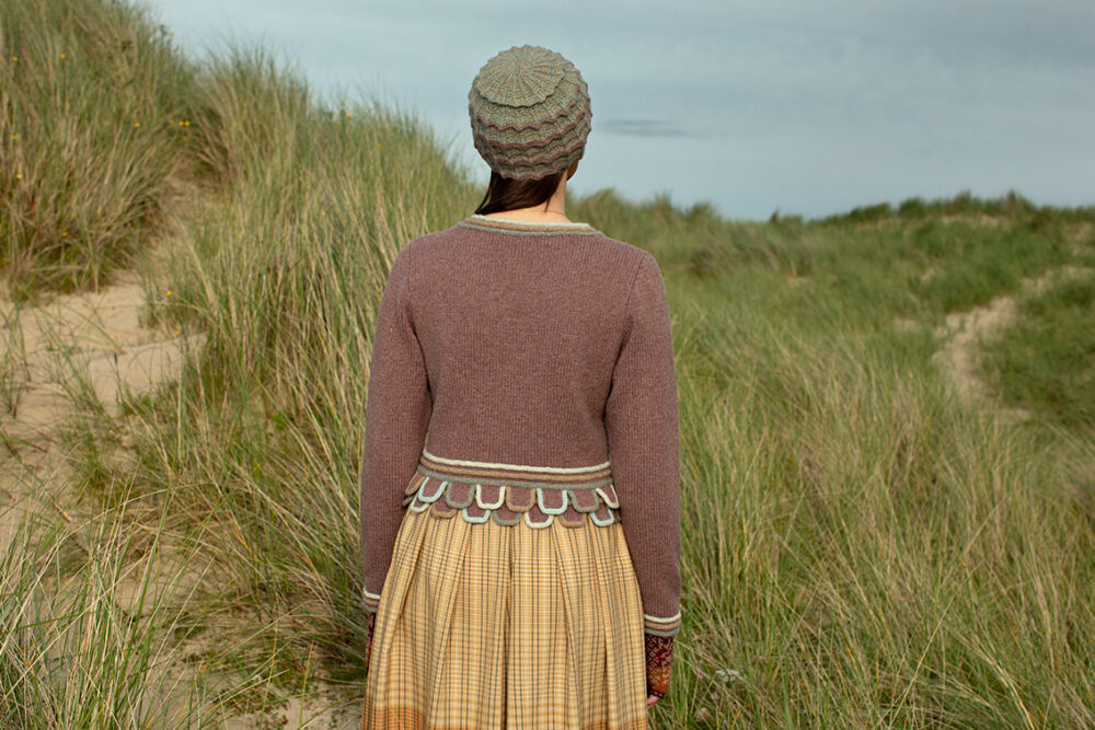 The Levenish Hat Set and Herald patterncard kit designs by Alice Starmore in Hebridean 2 Ply and the Mol Eire pullover patterncard kit design by Jade Starmore in Hebridean 2 & 3 Ply