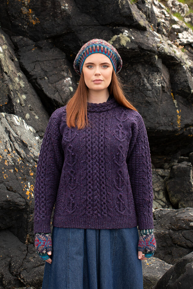 The Mystic and Marina Hat Set patterncard kit designs by Alice Starmore in Hebridean 2 & 3 Ply