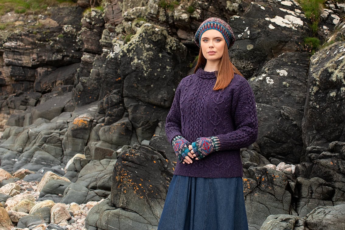 The Mystic and Marina Hat Set patterncard kit designs by Alice Starmore in Hebridean 2 & 3 Ply