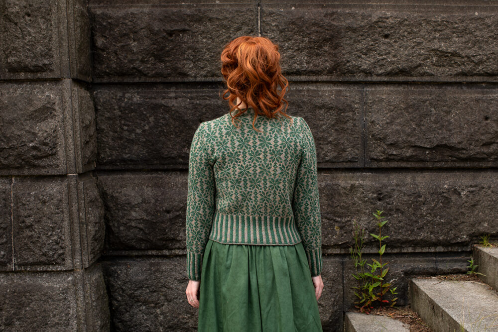 The Polaris Cardigan patterncard kit design by Alice Starmore in Hebridean 2 Ply