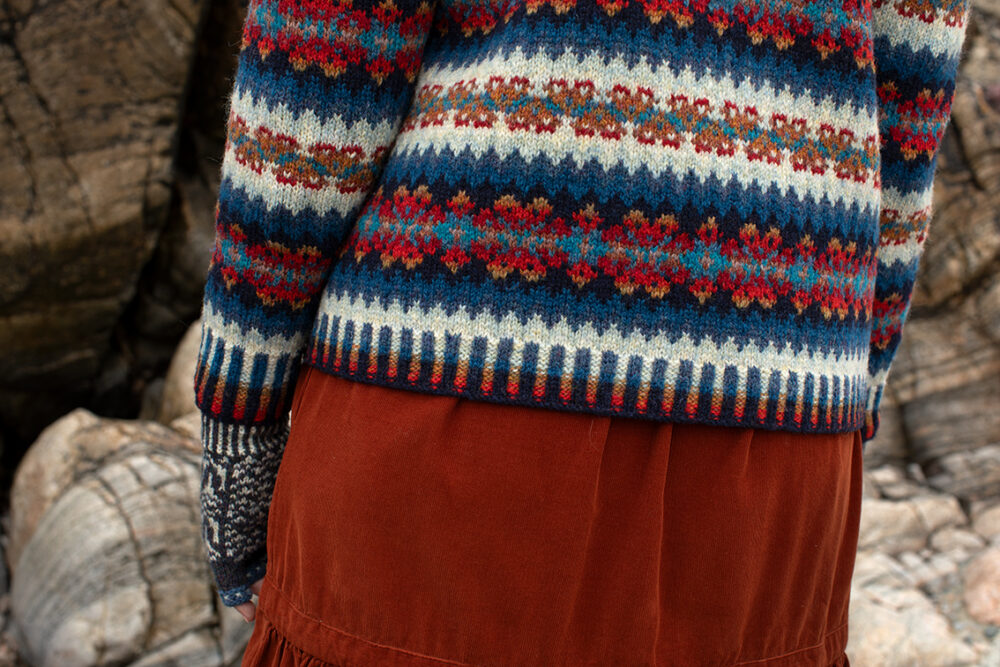 The Wave Cardigan and Hirta Hat Set patterncard kit designs by Alice Starmore in Hebridean 2 Ply