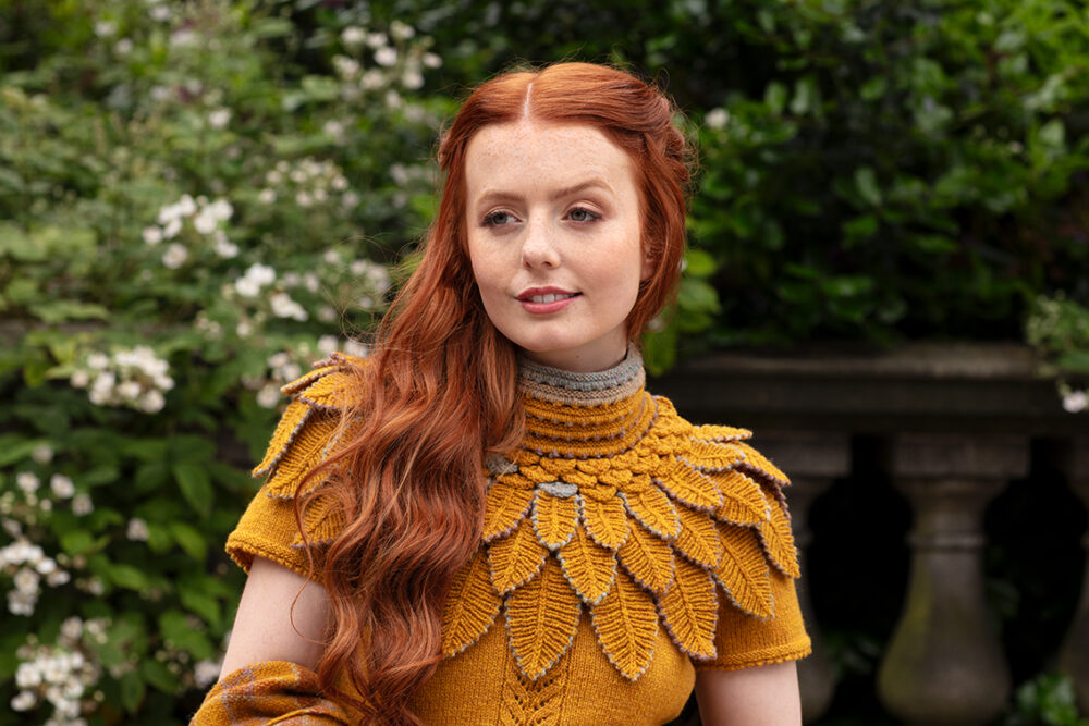 The Eagle Collar and Sulaire Spencer patterncard kit designs by Alice Starmore in Hebridean 2 Ply