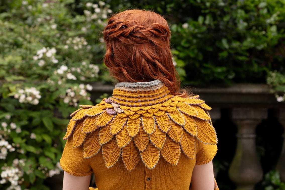 The Eagle Collar and Sulaire Spencer patterncard kit designs by Alice Starmore in Hebridean 2 Ply