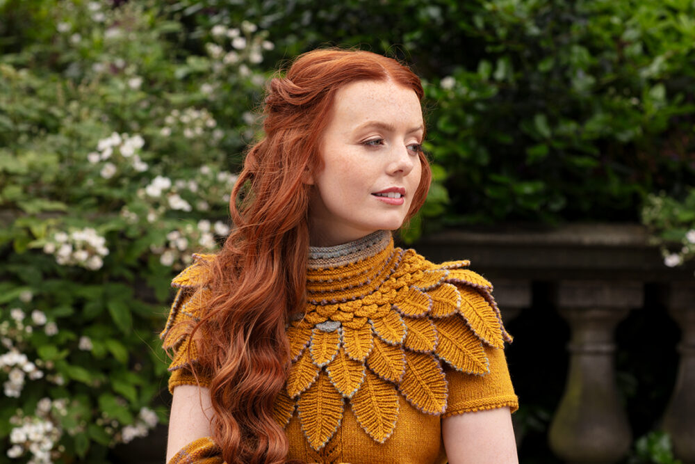 The Eagle Collar and Sulaire Spencer patterncard kit designs by Alice Starmore in Hebridean 2 Ply